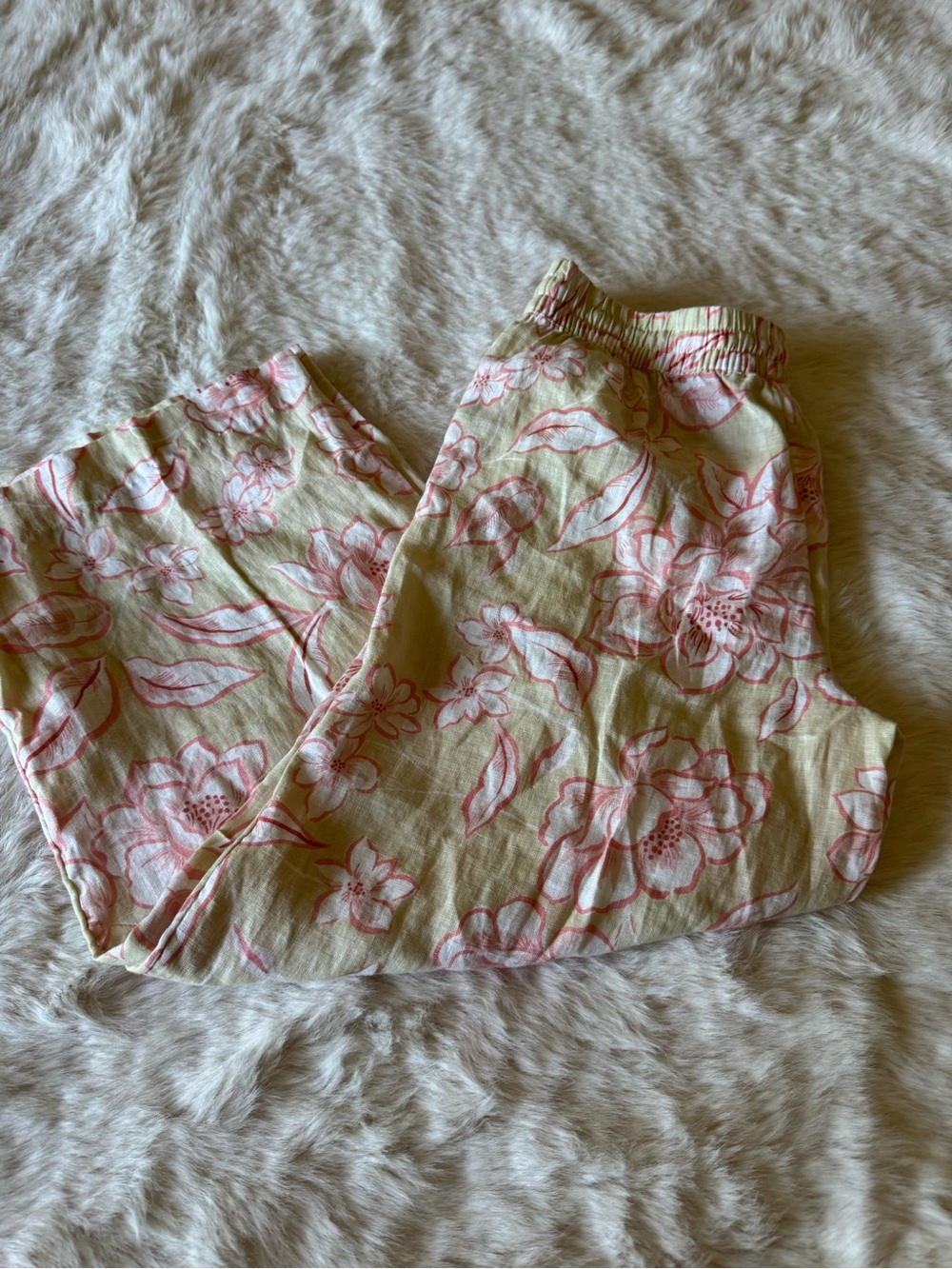Chelsea & Theodore Floral Wide Leg Pants in Light Yellow and Pink